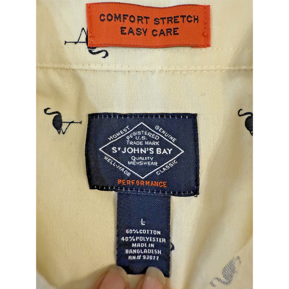 St Johns Bay Shirt Mens Large Navy Flamingo Print Button Up Short Sleeve Casual - Picture 2 of 4